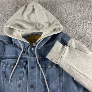 Krispy Kreme Doughnuts Denim Jacket Hoodie Grey Sleeves Hot Now Mens XL Blue‎